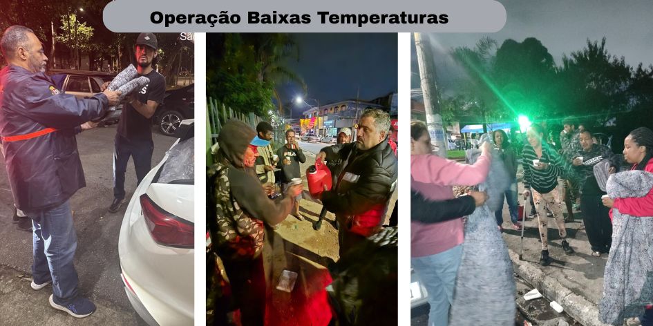 #PratodosVerem A imagem está dividida em três partes verticais, retratando ações da