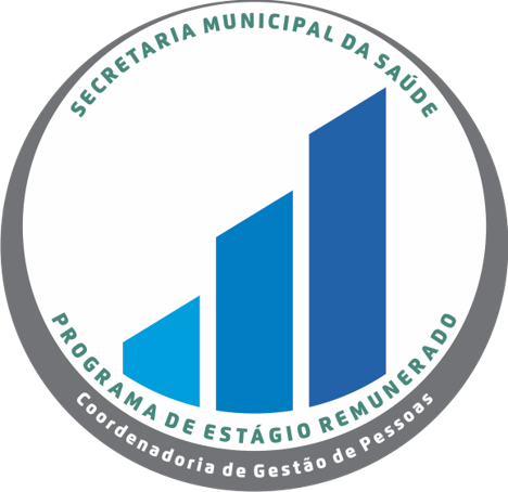 O logo é formado por um círculo, dentro dele estão três blocos na vertical formando uma escada. Abaixo deles está escrito "Programa de Estágio Remunerado", mais abaixo Coordenadoria de Gestão de Pessoas